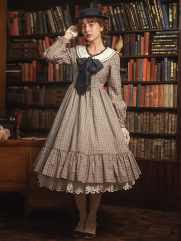 【Victorian maiden】빅토리안 메이든★예약 접수 중★ 에콜 데 펠리스 포트 세일러 드레스 브라운 체크 /Black점검