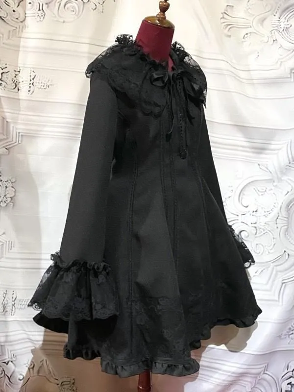 【MARBLE】マーブル レース飾りロマンティックコート:黒×黒レース