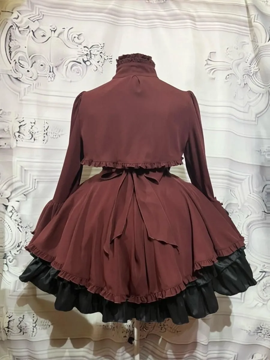 【MARBLE】マーブル 配色切り替えデコラティブワンピース:えんじワンピース×えんじボレロ