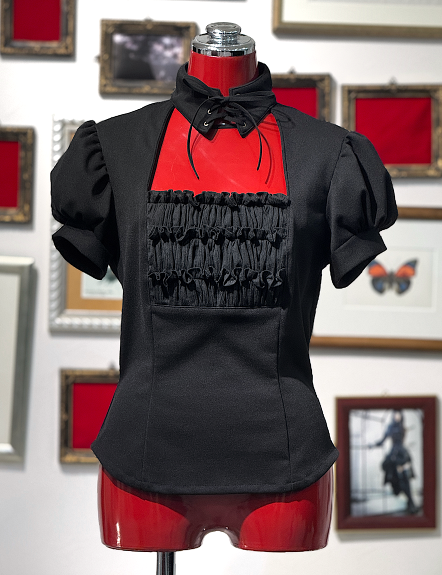 【Na+H】エヌエープラスエイチ ギプスカットソー(パフスリーブ/黒)◆hm