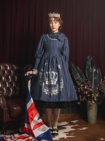 【Victorian maiden】ヴィクトリアンメイデン ★ご予約受付中★ Thick英国レジメンタル王冠プリントスリーブレスドレス ボルドー/ネイビー/ブラック