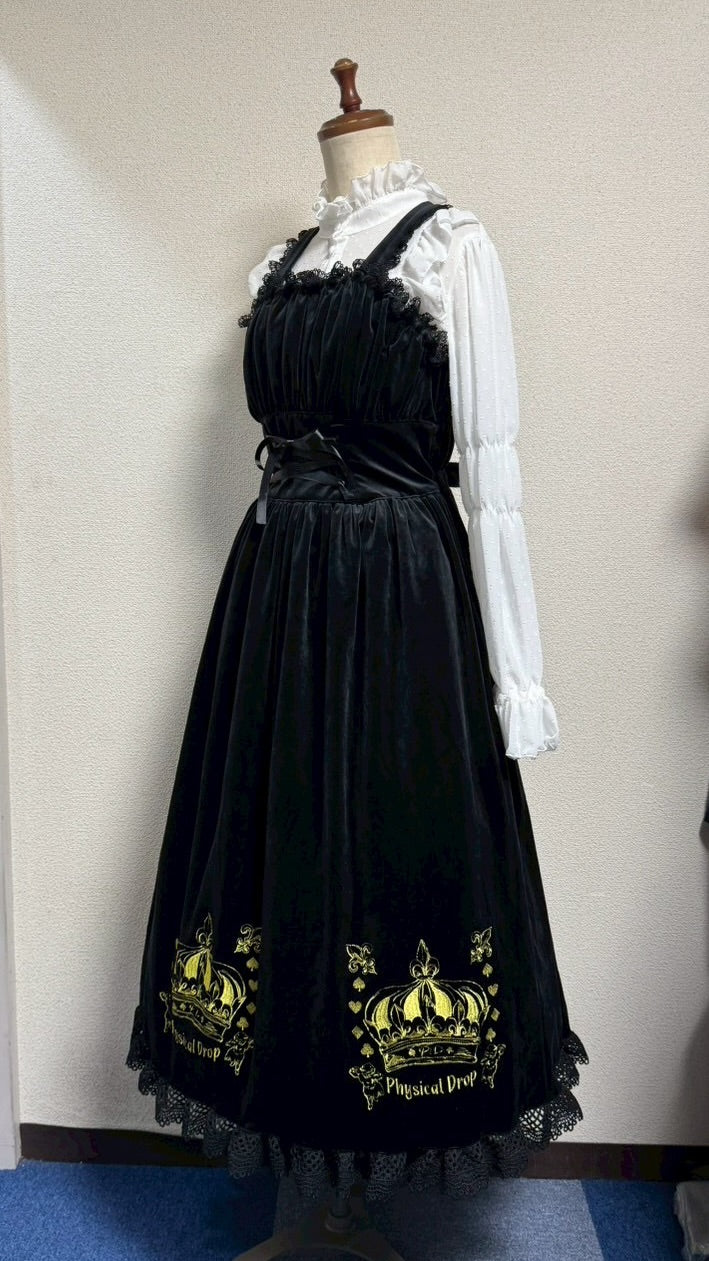 【Physical Drop】フィジカルドロップ 王冠刺繍別珍ジャンパースカート【黒】