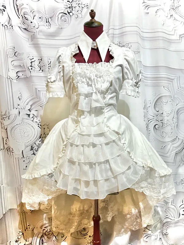 【MARBLE】マーブル 別衿・姫袖付きドレスワンピース:白×白フリル★SALE対象外★