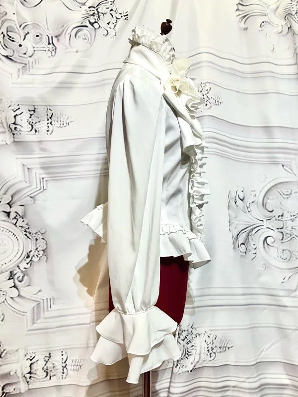 【MARBLE】マーブル ビジュー付きリボンタイフリルブラウス:白