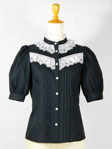 Victorian maiden コットンレースフリルブラウス ブラック 美品 Victorian maiden】ヴィクトリアンメイデン コットンレース