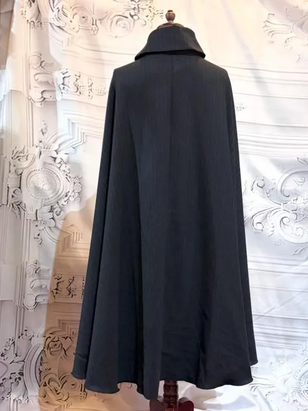 【MARBLE】マーブル ボリュームタイ付きロングマント:黒グレーストライプ×黒レース地タイ