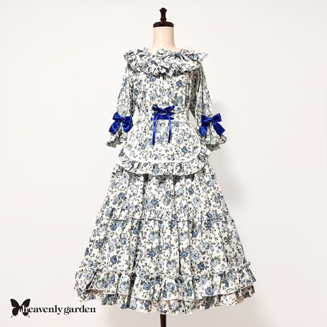 【heavenly garden】헤븐리 가든 로즈 러플 살롱 드레스 블루