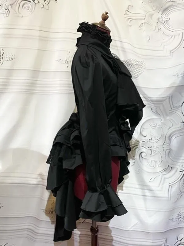 【MARBLE】マーブル アンティークカメオタイ付きボリュームフリルワンピース型ブラウス:黒