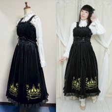 【Physical Drop】フィジカルドロップ 王冠刺繍別珍ジャンパースカート【黒】