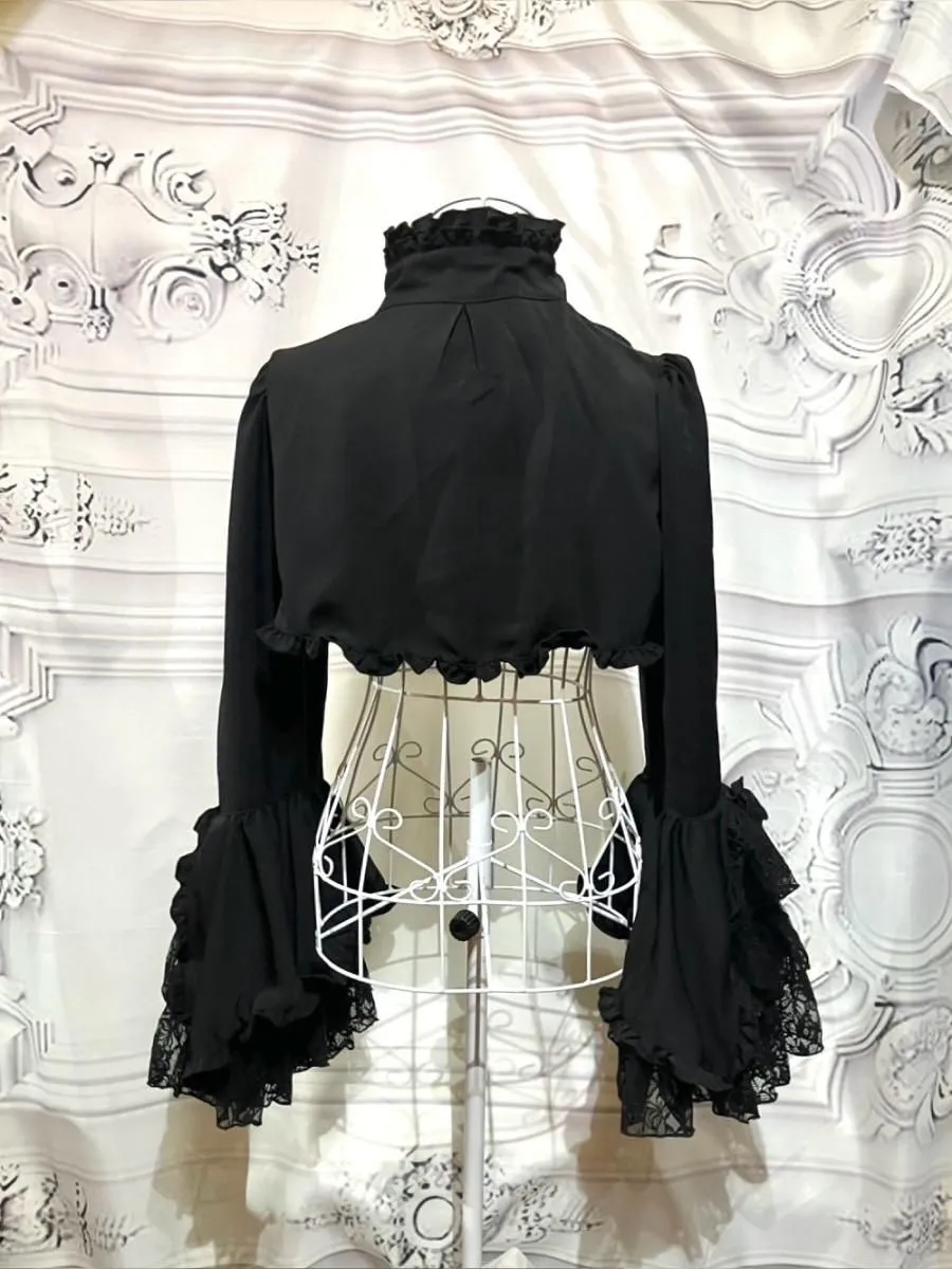 【MARBLE】マーブル 姫袖ボレロ付き配色切り替えデコラティブワンピース:黒レースワンピース×黒レースボレロ