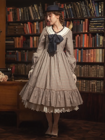 【Victorian maiden】빅토리안 메이든★예약 접수 중★ 에콜 데 펠리스 포트 세일러 드레스 브라운 체크 /Black점검