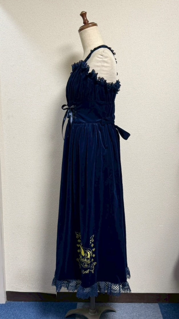 【Physical Drop】フィジカルドロップ 王冠刺繍別珍ジャンパースカート【紺】