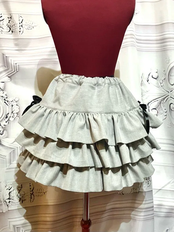 【MARBLE】マーブル サイドリボン付き切り替えティアードスカート:グレー