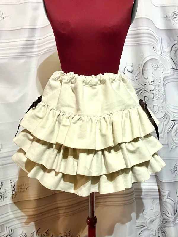 【MARBLE】マーブル サイドリボン付き切り替えティアードスカート:生成