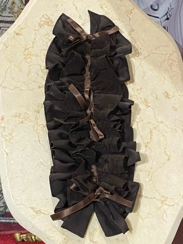 【MARBLE】マーブル フリル重ねボリュームヘッドドレス:茶ゴシック柄フロッキー