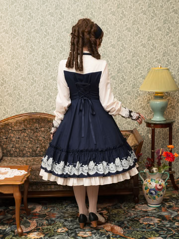 【Victorian maiden】ヴィクトリアンメイデン ★ご予約受付中★ vintageレースプリントサテンメニーリボンドールドレス