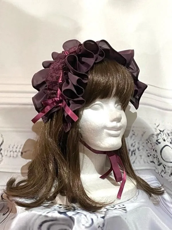 【MARBLE】マーブル ボリュームフリル&レースヘッドドレス:えんじレース×えんじリボン