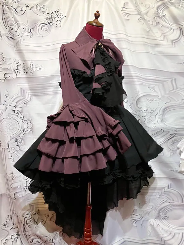 【MARBLE】マーブル ドレープタイ付きゴシックエレガンスブラウスワンピース:ボルドー×黒 LLサイズ