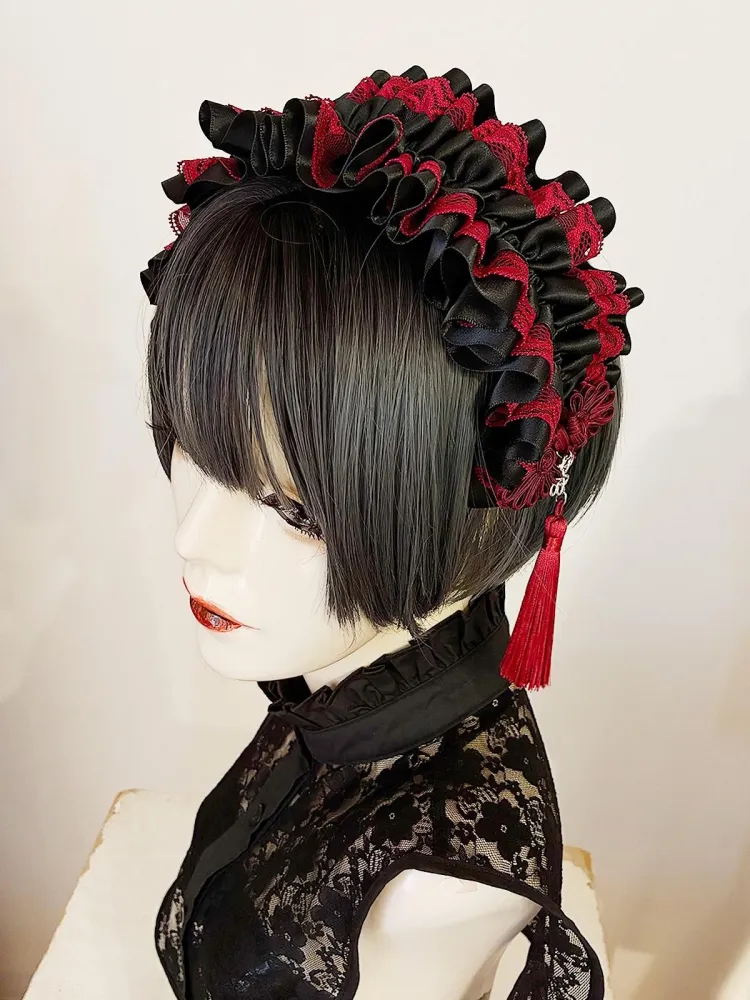 【Estrellas】エストレージャス アジアンゴシックタッセルカチューシャ/黒×真紅★ウィンターセール2月23日まで★