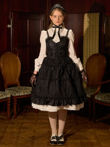 【Victorian maiden】ヴィクトリアンメイデン クイーンフローラルレースクリノリンスカート ピュアホワイト/ブラック