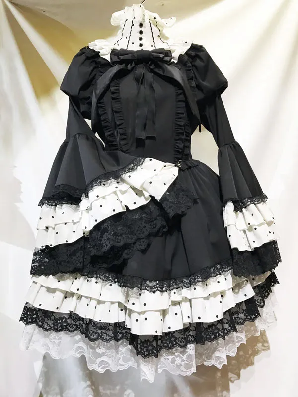 【MARBLE】大理石拱形刀切换立领经典连衣裙:白×黑