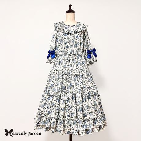 【heavenly garden】헤븐리 가든 로즈 러플 살롱 드레스 블루