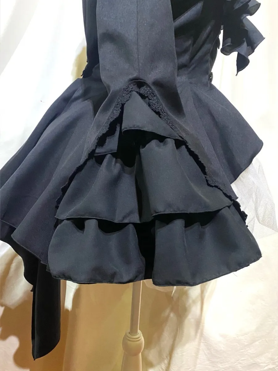 【MARBLE】マーブル ボリュームタイ付きブラウス付き風ジャケット:黒×ボルドー