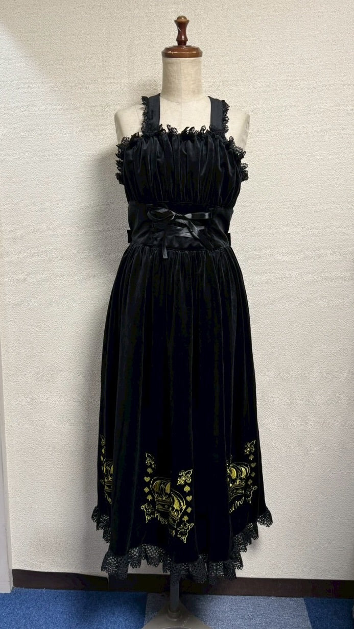 【Physical Drop】フィジカルドロップ 王冠刺繍別珍ジャンパースカート【黒】