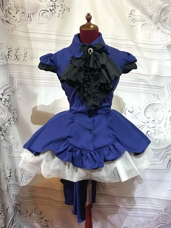 【MARBLE】マーブル ゴシック調エレガンスタイ付きジャケット型ドレープワンピース:青