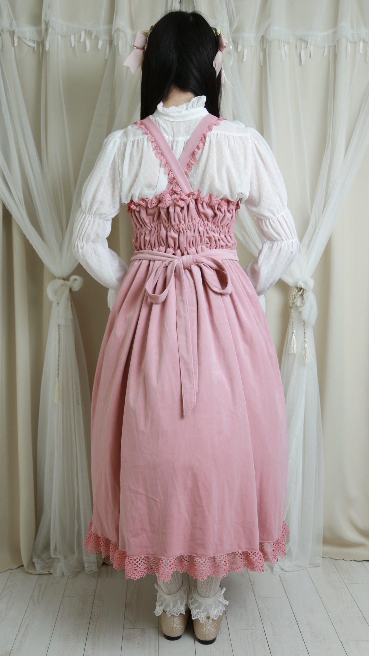 【Physical Drop】フィジカルドロップ 王冠刺繍別珍ジャンパースカートピンク】