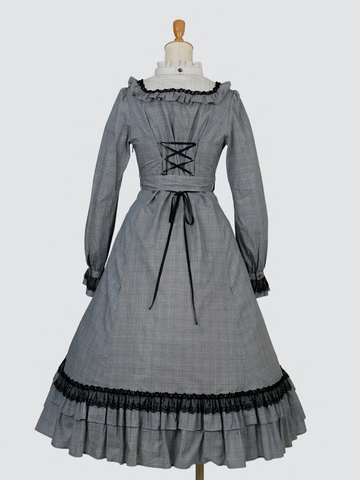 【Victorian maiden】빅토리안 메이든★예약 접수 중★ 에콜 데 펠리스 클래식 돌 롱 드레스 브라운 체크 /Black체크(노멀 사이즈/플러스 사이즈)