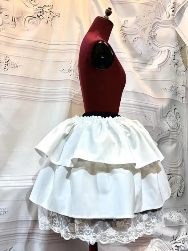 【MARBLE】マーブル 切り替え総フリルワンピース+パニエ入りボリュームレース付きスカート:白×白レース