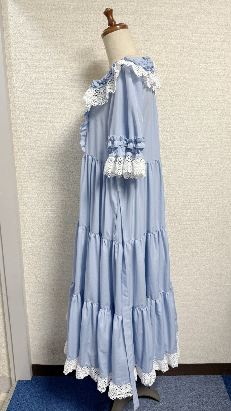 【Physical Drop】フィジカルドロップ レース衿付きティアードOP【水色】