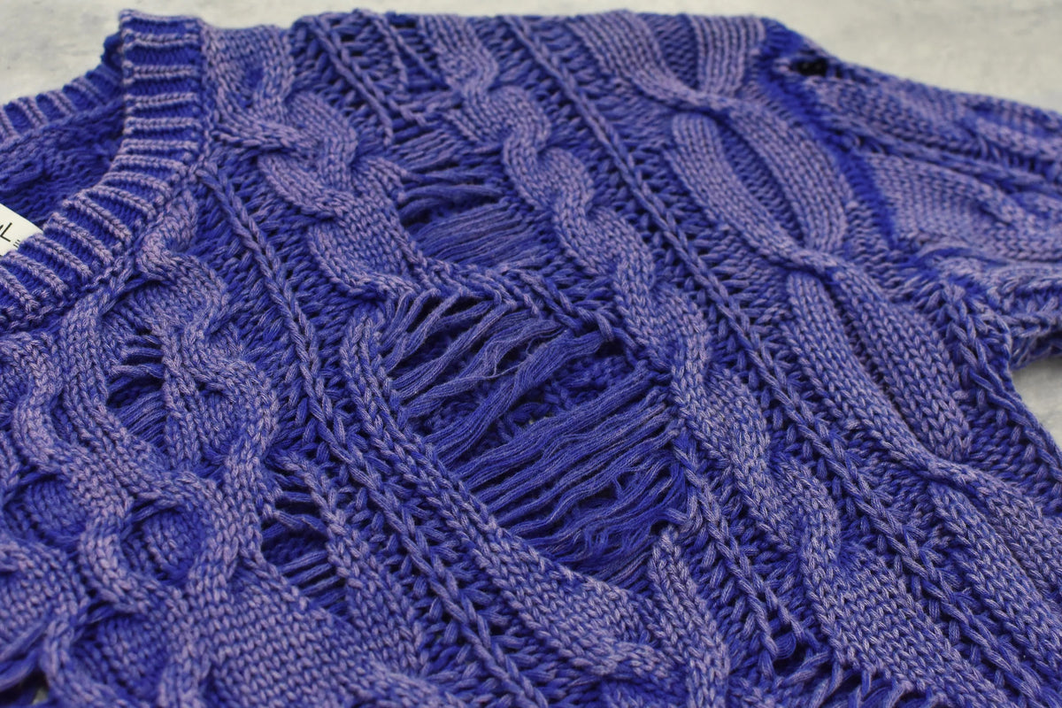 【New Rose】 Rope Knitting Pigment Destroy Pullover