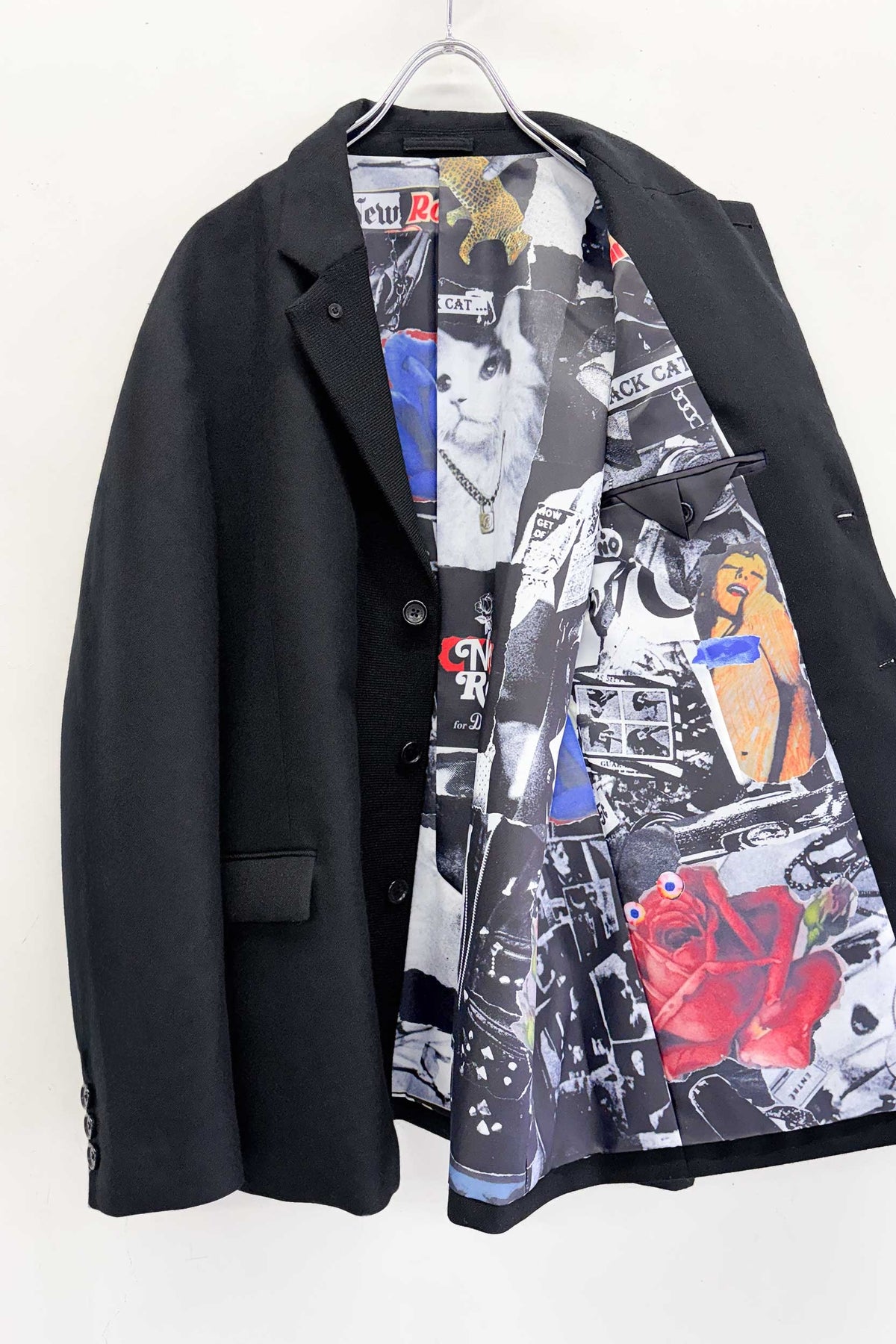 【New Rose】 WOOL SERGE ASYMMETRY LAPEL JK / Lining all-over print