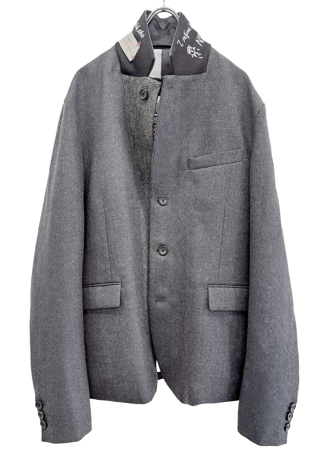 【New Rose】 WOOL SERGE ASYMMETRY LAPEL JK / Lining all-over print