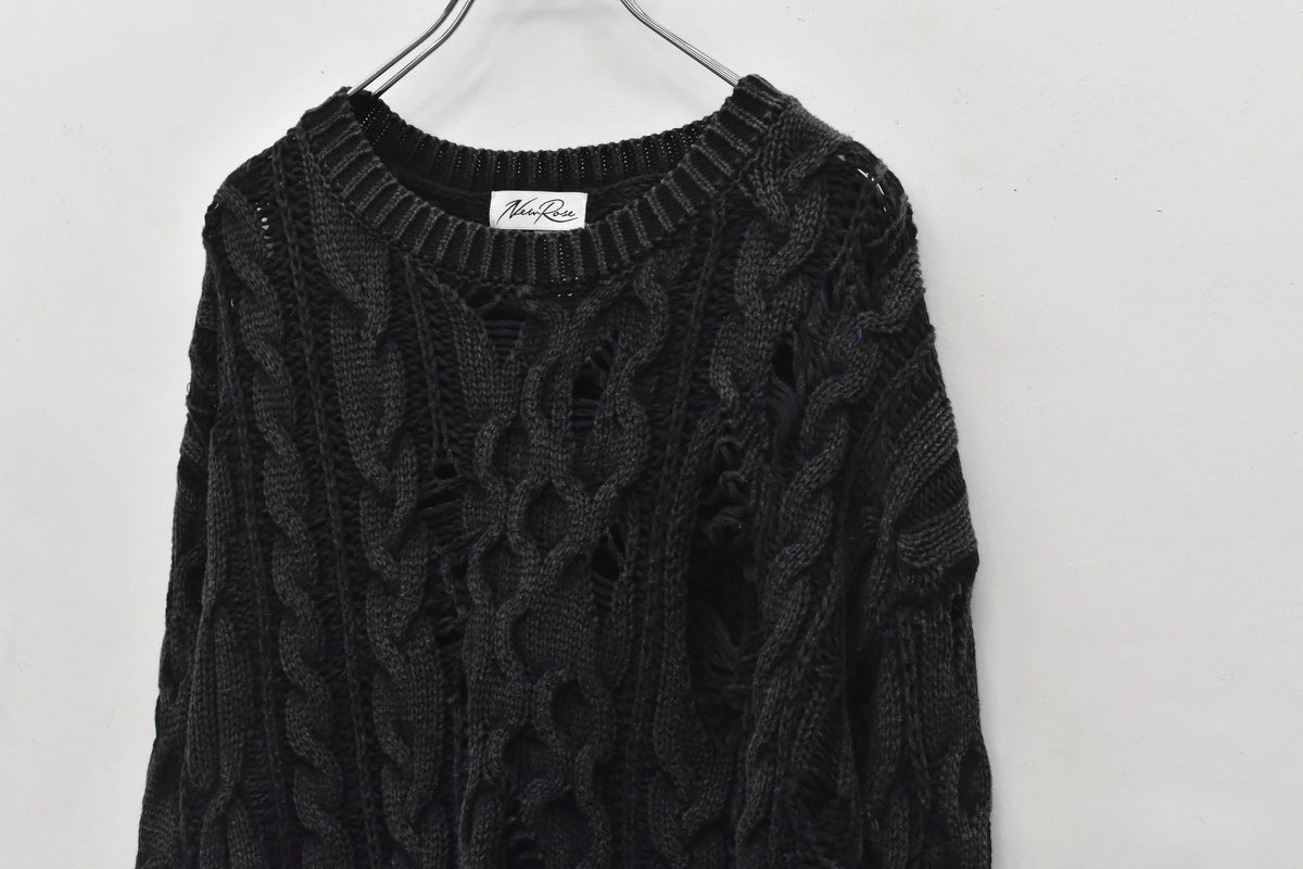 【New Rose】 Rope Knitting Pigment Destroy Pullover