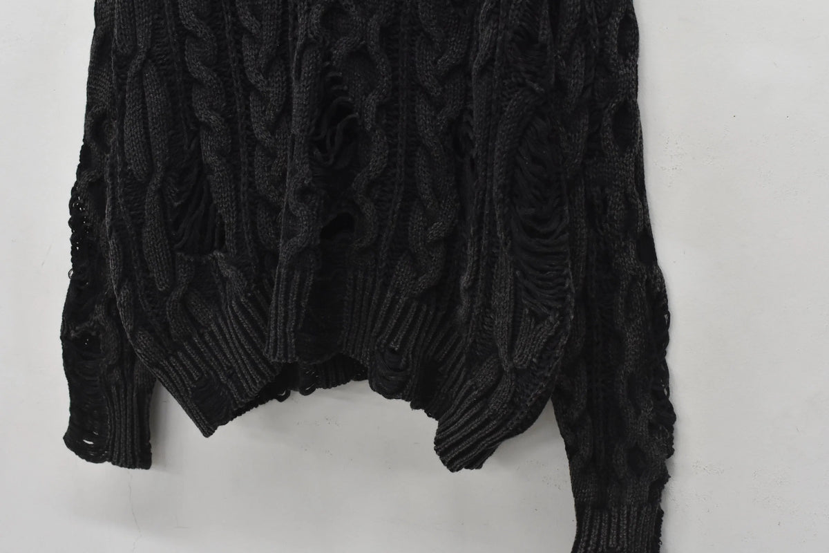 【New Rose】 Rope Knitting Pigment Destroy Pullover