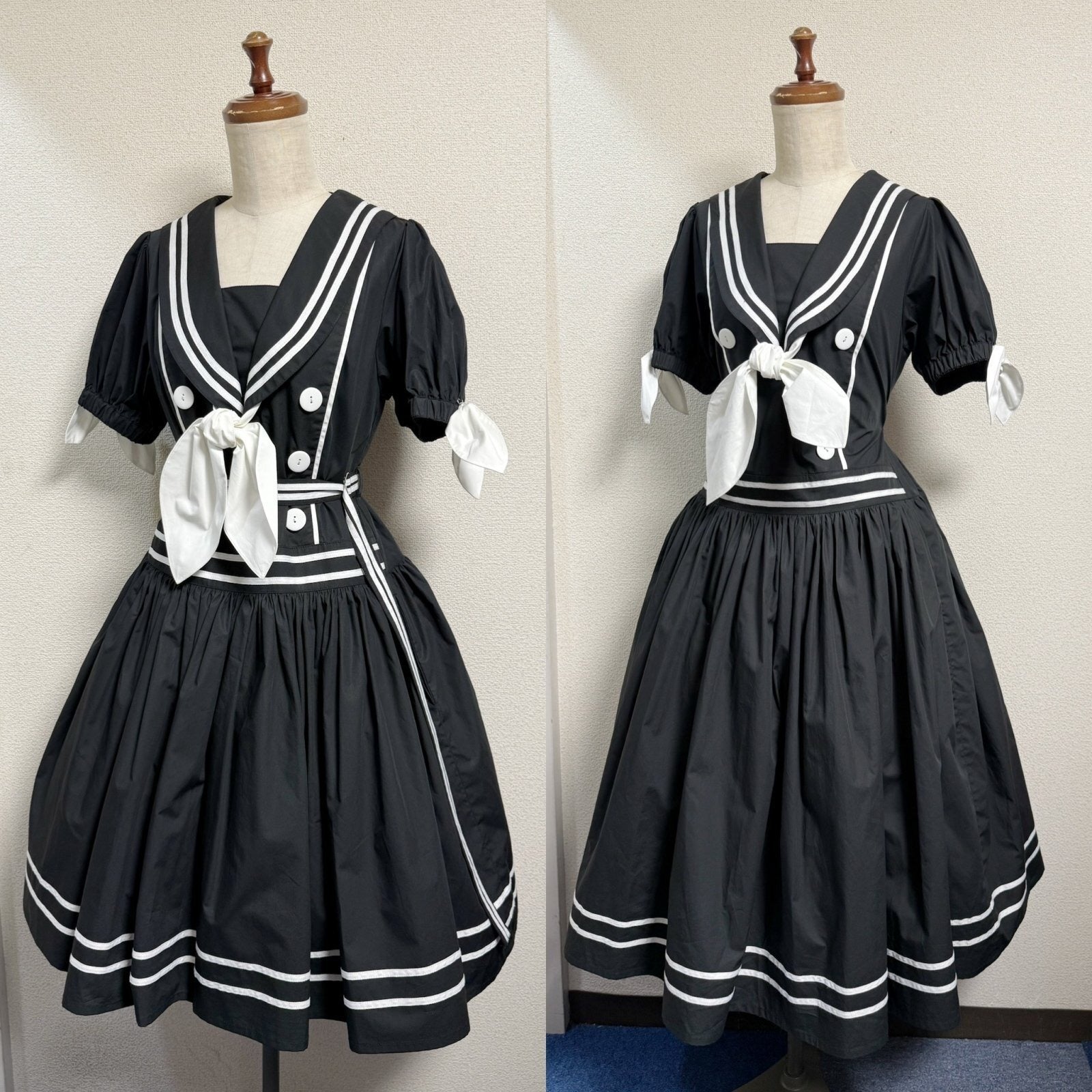 【Physical Drop】フィジカルドロップ ノスタルジックセーラーワンピース【レギュラーサイズ・黒・ノーマル丈】