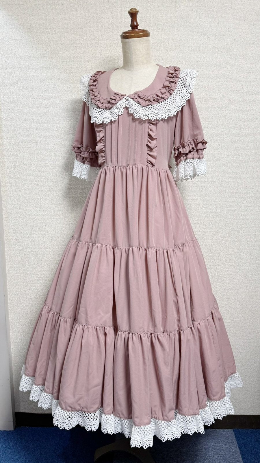 【Physical Drop】フィジカルドロップ レース衿付きティアードOP【ピンク】