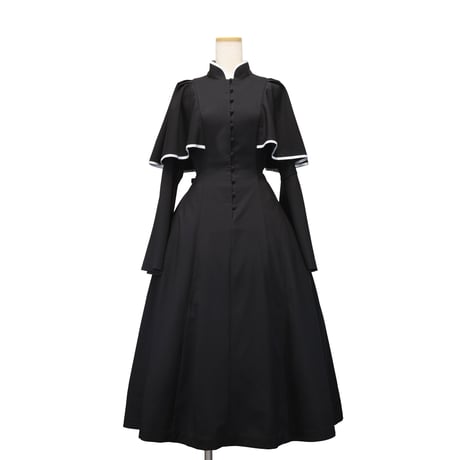 【Sheglit】シェグリット ●予約●"Sacred"ケープワンピース ホワイト×ブラック/ブラック×ブラック