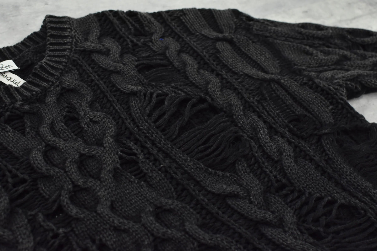 【New Rose】 Rope Knitting Pigment Destroy Pullover