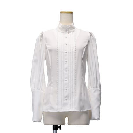 【Sheglit】シェグリット "Serena"タックブラウス ホワイト/ブラック MサイズLサイズ