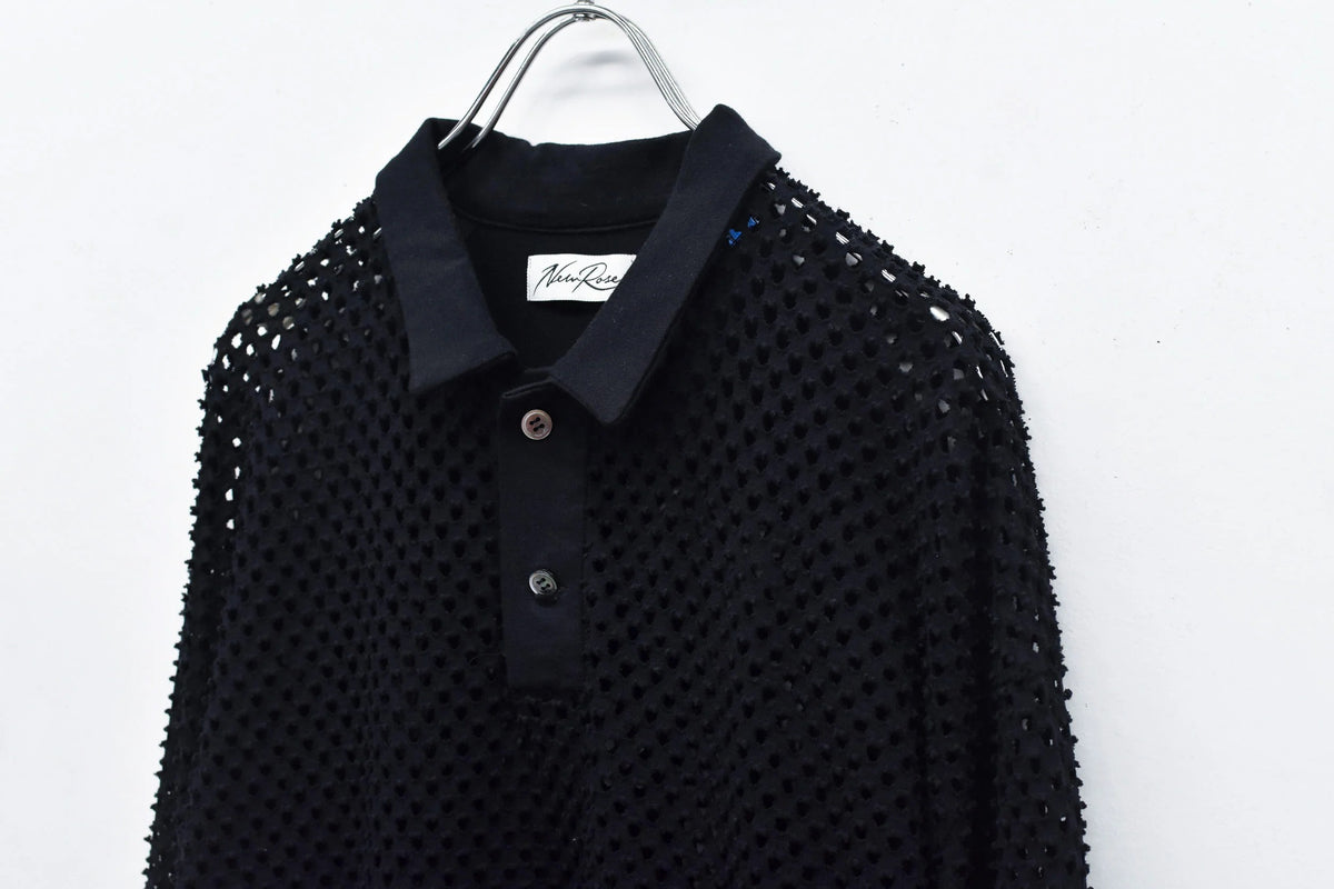 【New Rose】 Punched Fabric Long-sleeved Polo Shirt
