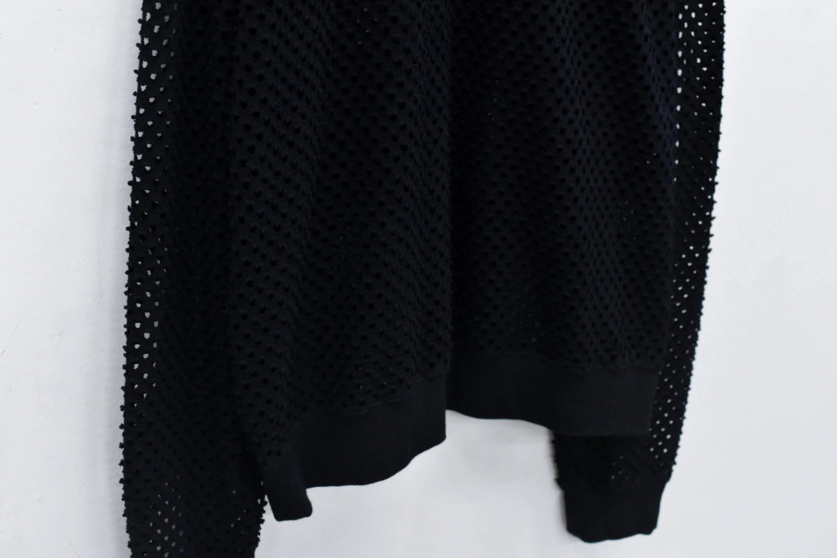 【New Rose】 Punched Fabric Long-sleeved Polo Shirt
