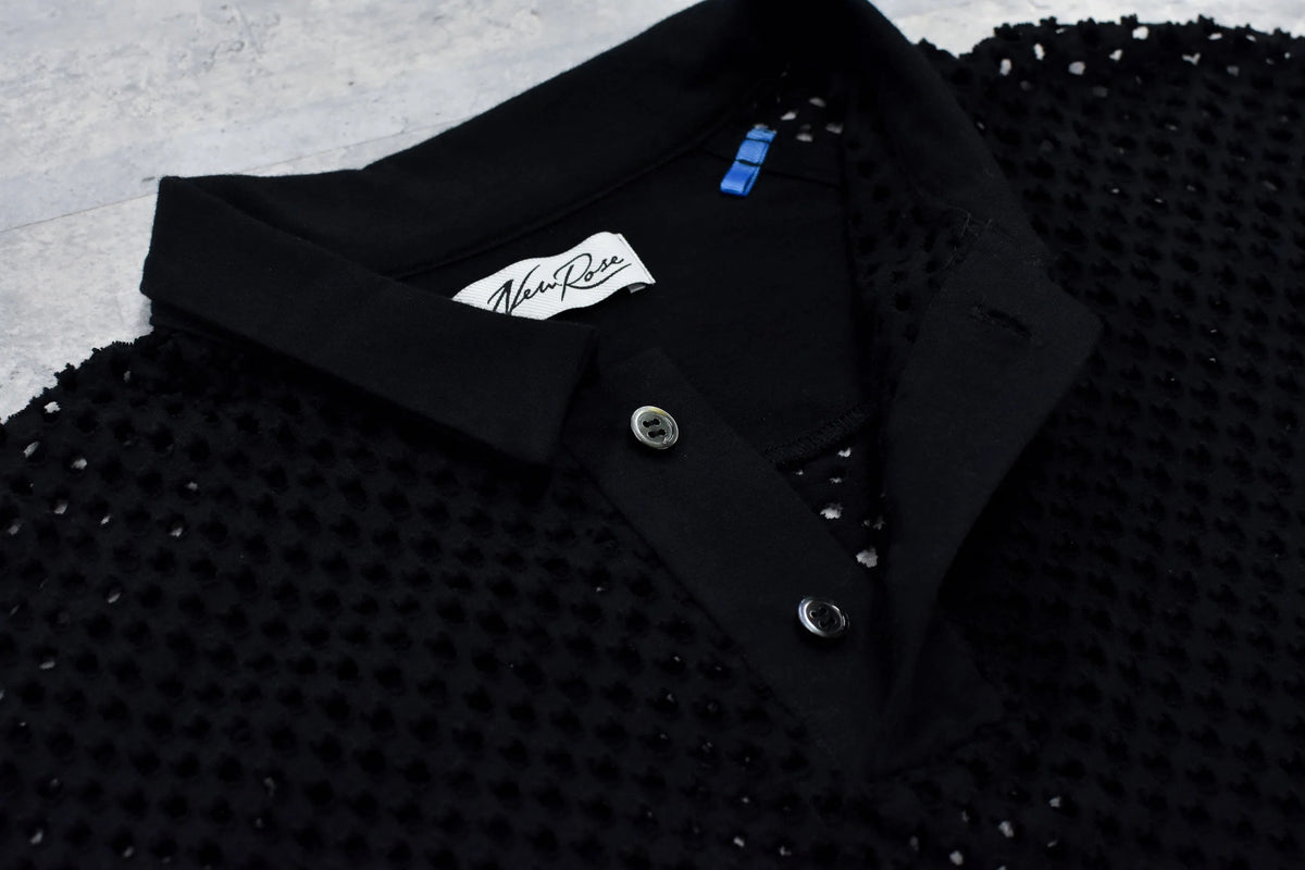 【New Rose】 Punched Fabric Long-sleeved Polo Shirt