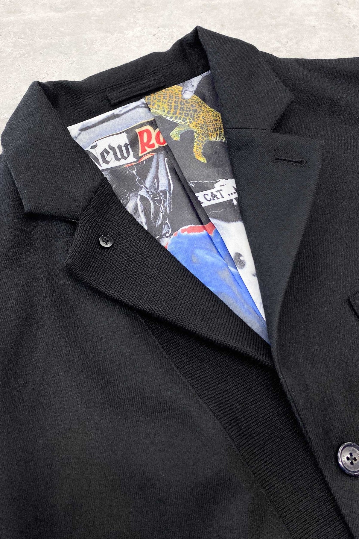 【New Rose】 WOOL SERGE ASYMMETRY LAPEL JK / Lining all-over print