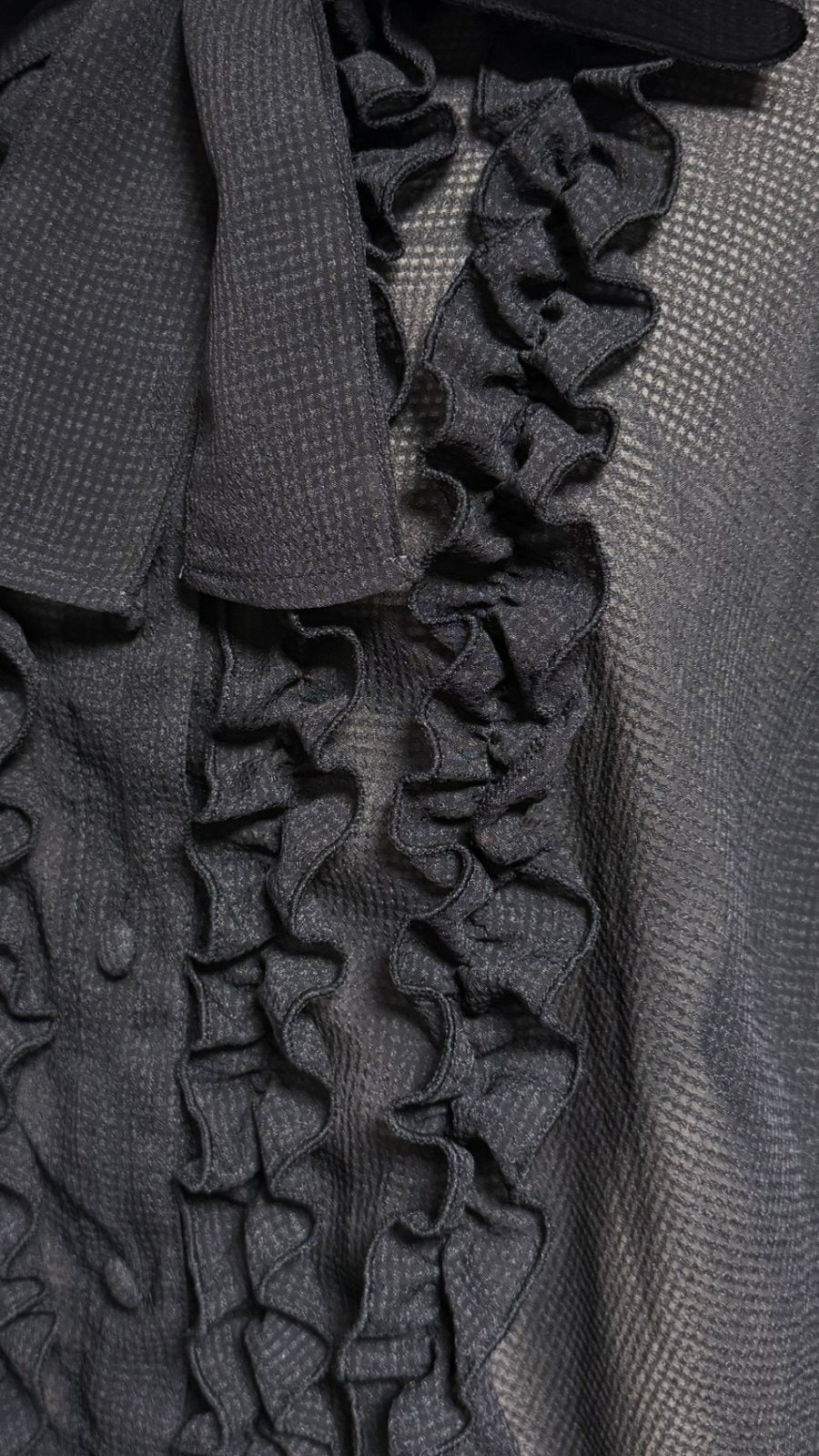 【Physical Drop】フィジカルドロップ スタンドカラーフリルブラウス【黒・長袖】