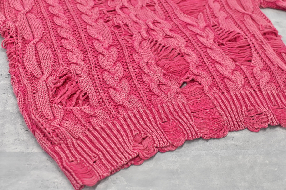 【New Rose】 Rope Knitting Pigment Destroy Pullover