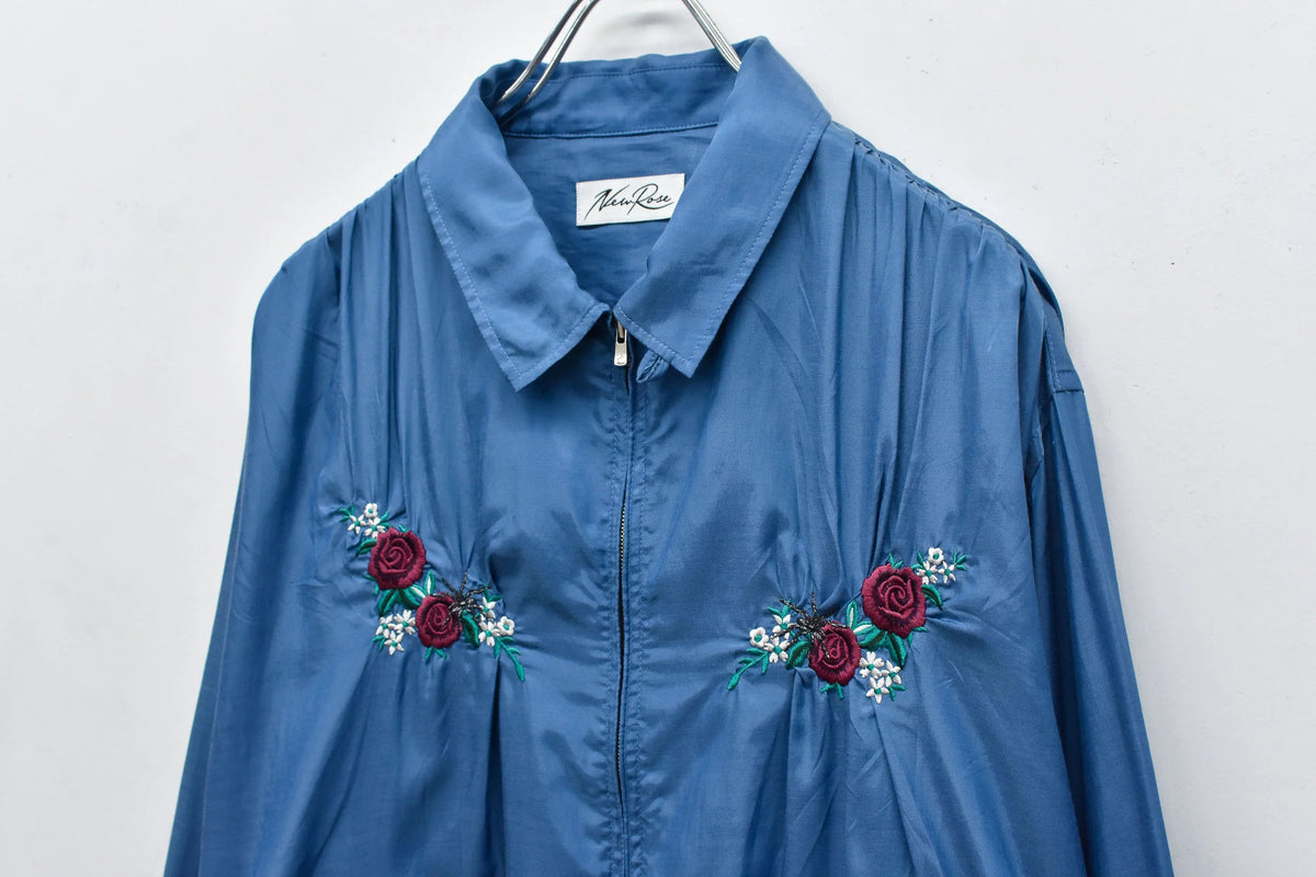 【New Rose】 Embroidery Wrinklework Blouson